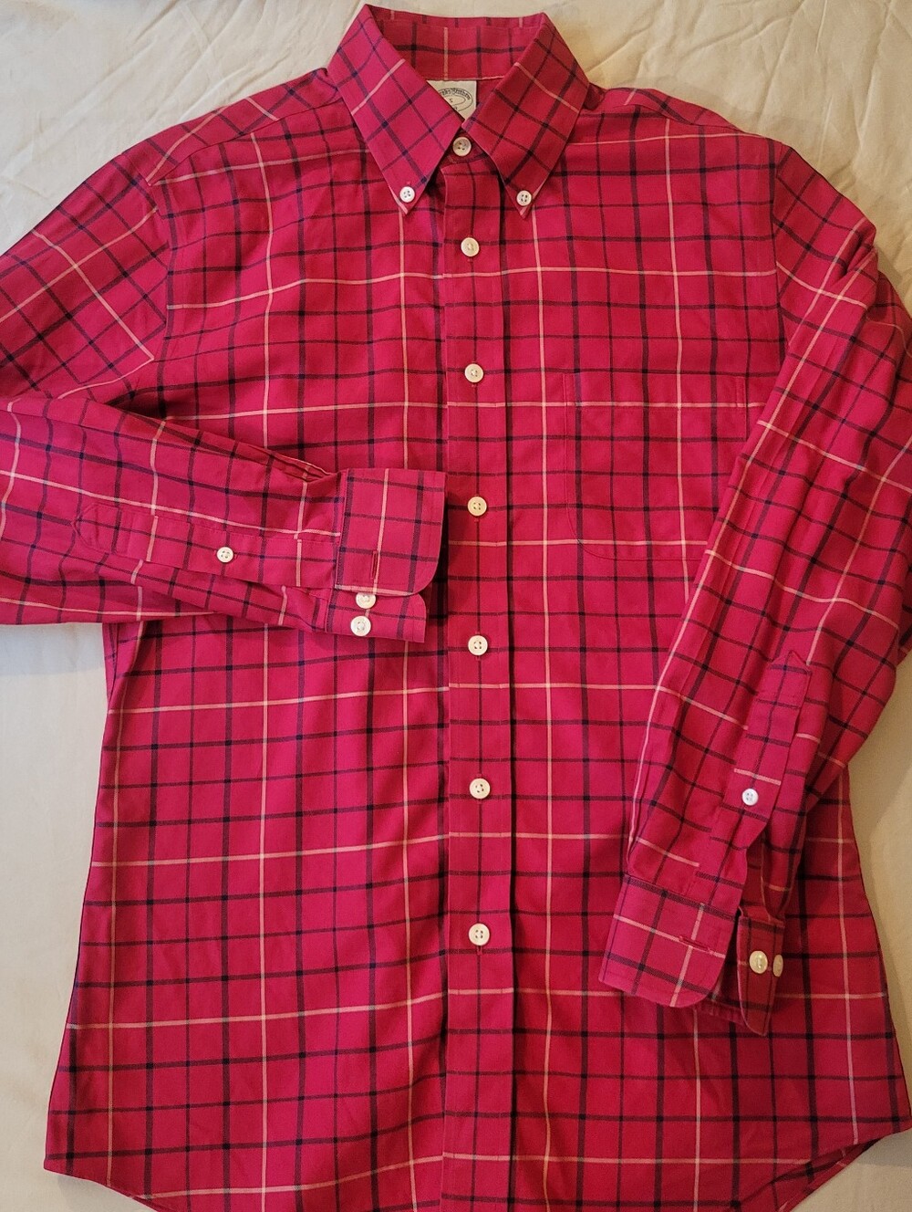 Brooks Brothers Red Plaid Polo Small 1818 Regent Non-Iron Cotton Men's Shirt